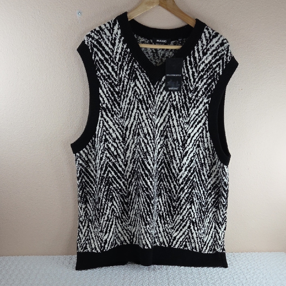 MERANO NWT Mens Sweater VEST XL Zebra Style BL&WH Soft Medium Thick